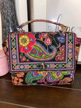 Vera Bradley Symphony In Hue Black Multi Paisley Floral Top-Handle Satchel EUC